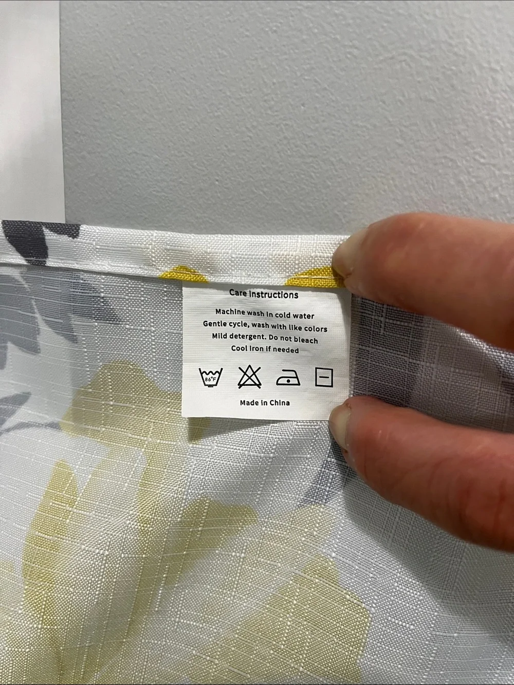 White Shower Curtain with Yellow Floral Print 72” x 72”